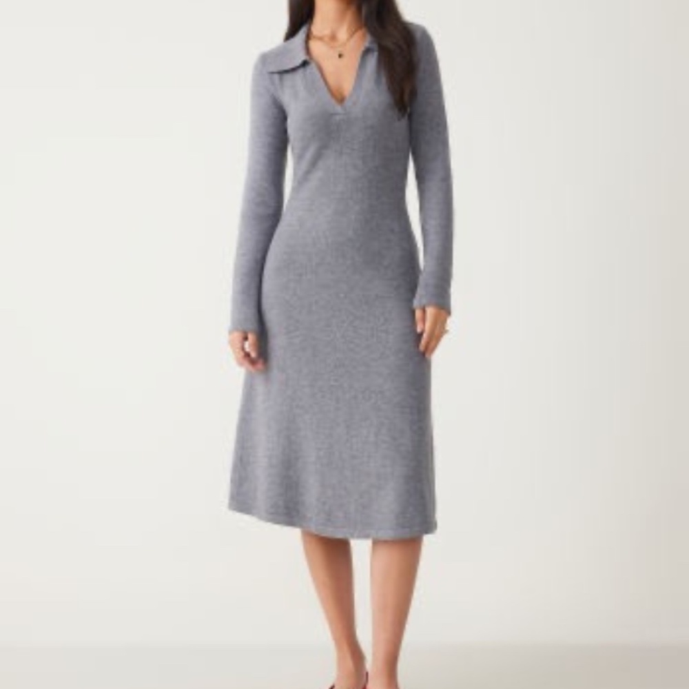 Women’s Plus Size Cider Gray Rib Knit Polo Solid Midi Dress, Size 3X
